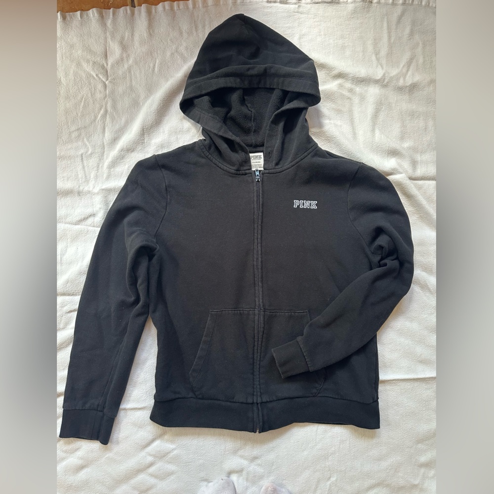 PINK black zipup hoodie size large